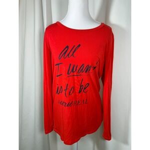 Aerie American Eagle Womens M Red Long Sleeve Graphic Sleep Shirt Tee Top